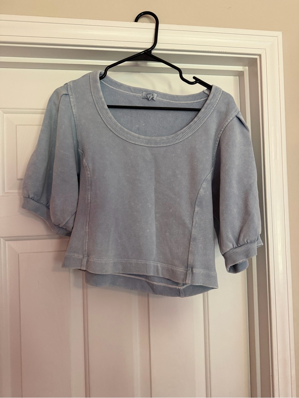 aerie Powder Blue Scoop Neck Puff Sleeve Crop Top